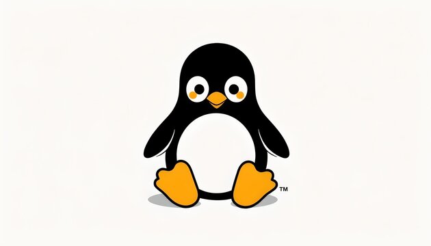 A cute penguin sitting in front of a white background. The penguin is looking directly at the viewer, creating an engaging visual