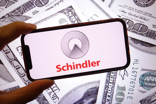 Konskie, Poland - September 28, 2025: Schindler Group company logo displayed on mobile phone