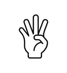 Line art hand gesture showing four fingers raised with thumb tucked