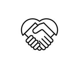 Heart shape formed by hands shaking, symbol of partnership and unity