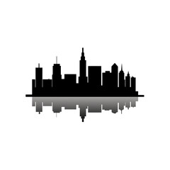 Fototapeta premium Urban cityscape silhouette with skyscrapers and buildings in monochrome