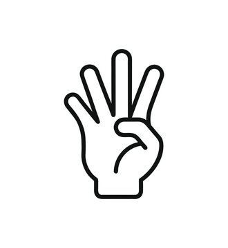 Line art hand gesture showing four fingers raised with thumb tucked