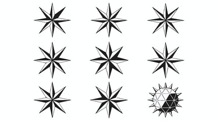 Black and white snowflake and star vector pattern set illustration