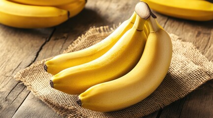 Fresh bananas on rustic wooden table
