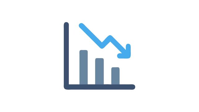 Decreasing bar graph icon with arrow, flat design style