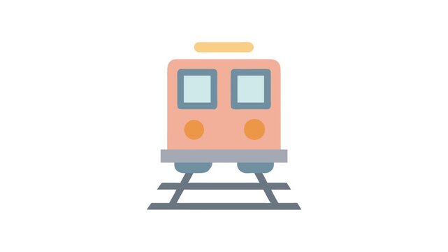 A cartoon train on tracks with geometric shapes
