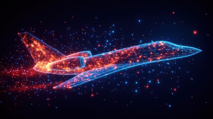 Abstract jet, glowing, wireframe, digital art