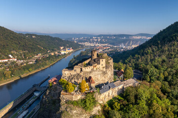 view of Strekov Castle in th Central Bohemian Uplands of the Czech Republic