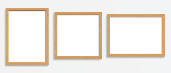 Set of poster mockups in wooden frames, vector graphic