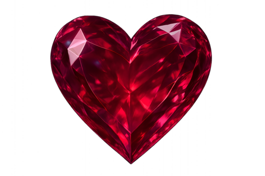 Ruby red heart shaped gemstone jewel on white background valentines day concept