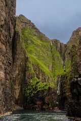 view of the iconic Vestmannabjorgini or Vestmanna Cliffs on Streymoy Island in the Faroe Island Archipelago