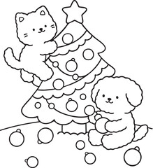 Coloring book CAT DOG Christmas