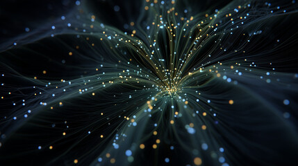 Abstract Neural Network: A captivating display of a neural network, its intricate connections and glowing nodes illuminating the depths of the unknown, inviting contemplation.