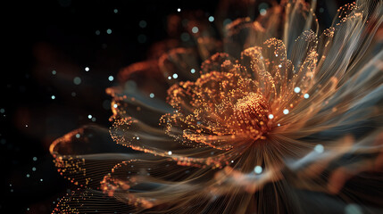 Radiant Flora: An intricate macro shot reveals a mesmerizing, luminescent bloom, its delicate petals aglow with captivating detail and a dreamlike aura.