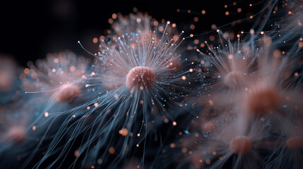 Microscopic Marvel: A stunning macro shot unveils a mesmerizing cluster of delicate, orb-like structures with fine tendrils, hinting at the intricate beauty of the unseen world.