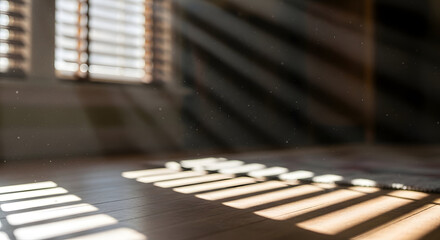Dancing Light and Shadow: The interior of a sunlit room plays host to an exquisite dance of light and shadow, where sunlight streams in through the window, painting geometric patterns on the floor.