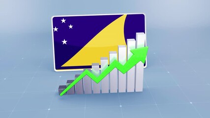 Tokelau Flag with Upward Trend Bar Chart and Green Arrow - Powered by Adobe