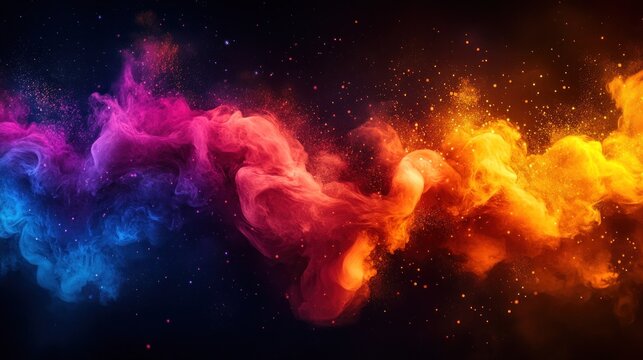 Abstract swirling colors, vibrant smoke, dark background