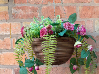 hanging basket on exterior of house