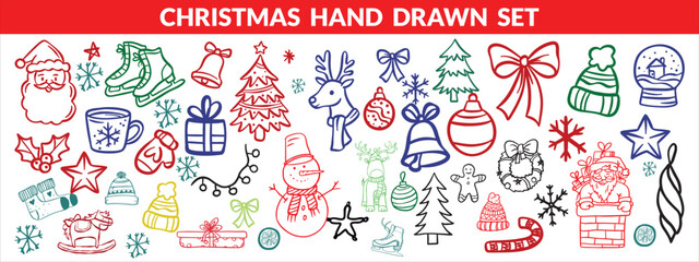 Christmas hand drawn set vacktor design 