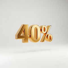 Brilliant 3D Gold "40%" (Forty Percent) Symbol Floating on a White Background