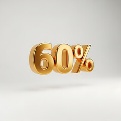 Brilliant 3D Gold "60%" (Sixty Percent) Symbol Floating on a White Background