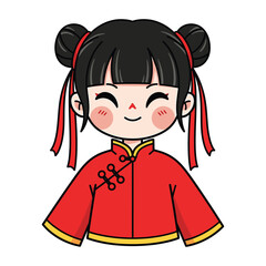 Cute cartoon girl wearing traditional chinese red outfit