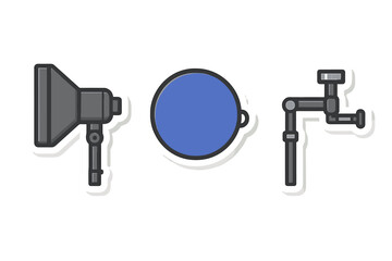 Professional studio lighting accessories set including reflector, light modifier, and adjustable mounting arm