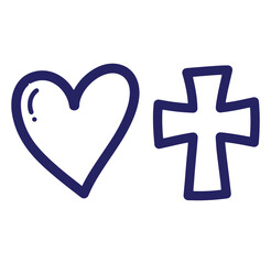 Obraz premium Simple hand drawn heart and cross symbolizing christian faith and love on white background