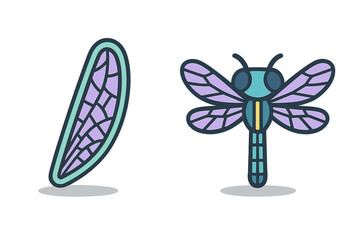 Stylized cartoon dragonfly insect character icon with purple wings and bold outline