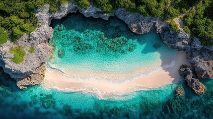 Aerial view of secluded beach cove