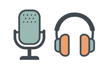 Retro style microphone and headphones for audio recording and podcasting