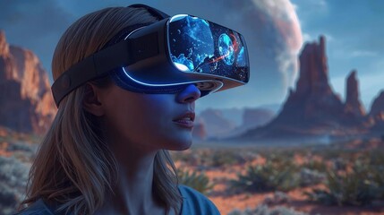Young Woman Immersed in Virtual Reality
