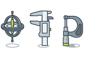 Precision measuring instruments set with gyroscope digital caliper and micrometer