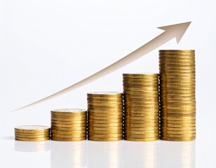 Rising trend of golden coins showing financial growth with an upward arrow representing success and progress