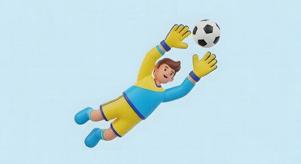 Cartoon Goalkeeper Diving to Save a Soccer Ball