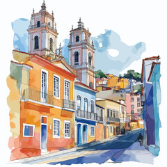 Fototapeta premium Pelourinho Historic Center. Pelourinho Historic Center hand drawn watercolor illustration
