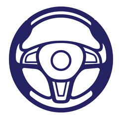 Vector illustration of a blue modern car steering wheel icon isolated on white background.