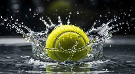 Vibrant Yellow Tennis Ball Splashing into Water
