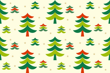 Colorful Christmas Holiday,Pine tree seamless pattern.Beautiful Scandinavian woodland folk design.Geometric ornament.Abstract vintage boho background.Cute illustration for print decor,wallpaper,etc