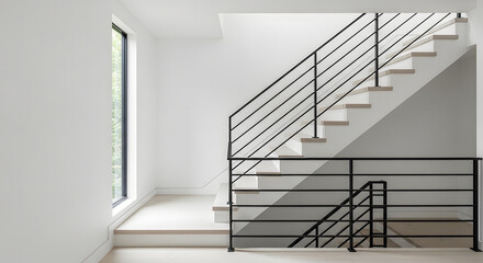 Bright, Minimalist White Staircase in Modern Interior