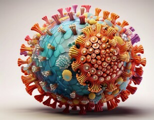 detailed 3d rendering depicting coronavirus structure revealing intricate surface proteins against white background