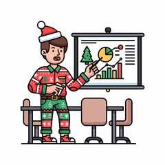 Flat vector holiday business presentation with christmas sweater and santa hat