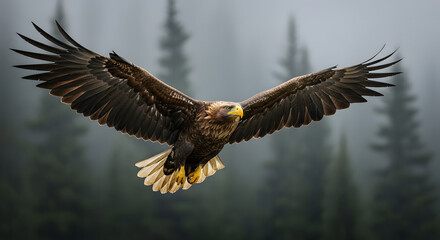 Majestic Eagle in Flight Over Forest