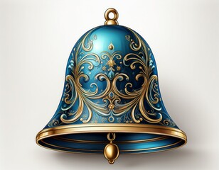 elegant blue bell with gold trim on a white background