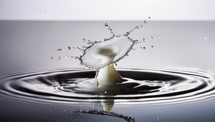 milk droplet creating dynamic circular splash pattern showcasing fluid motion against clean transparent surface