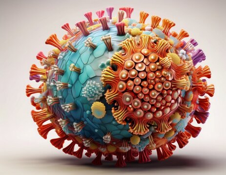 detailed 3d rendering depicting coronavirus structure revealing intricate surface proteins against white background