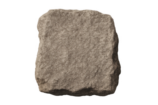 Brown natural stone block with texture on transparent background
