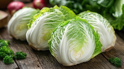 Fresh Napa Cabbage on Rustic Wooden Table