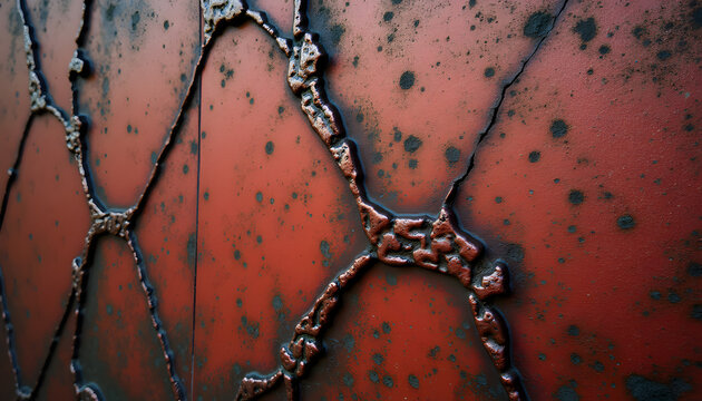Intricate welded metal surface with cracks, a raw industrial texture perfect for backgrounds or adding an edgy, artistic touch to your designs today